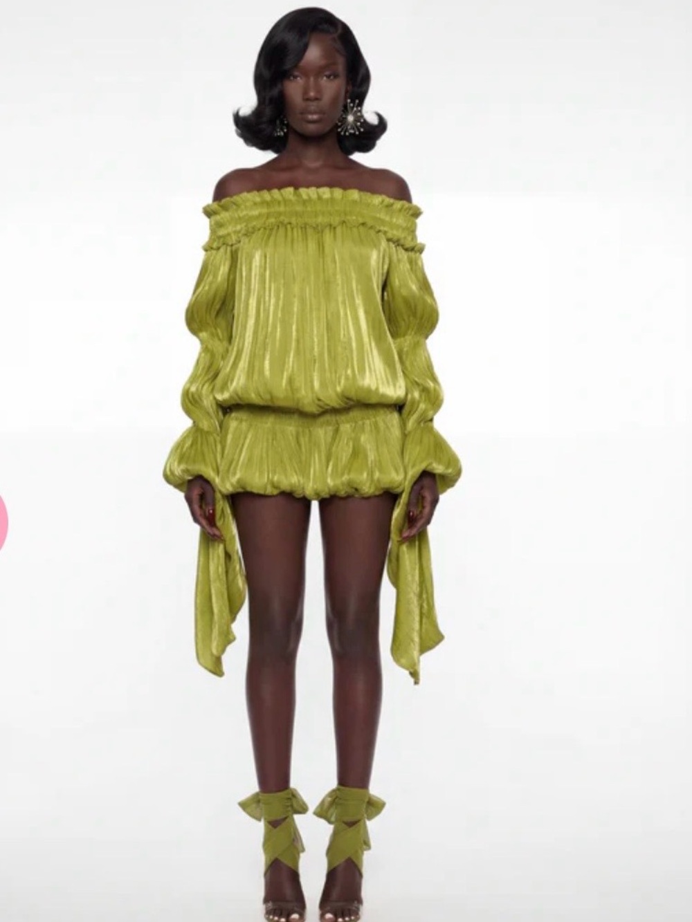 Off-Shoulder Bubble Mini Dress in Lime Green